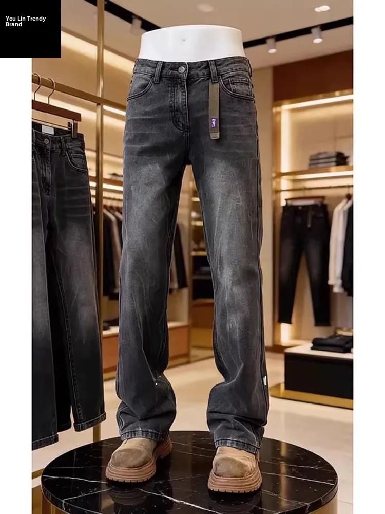 

Мужские джинсы American High Street с узором молнии, расклешенные, CleanFit, с эффектом удлинения ног, с высокой талией, прямые брюки-клеш