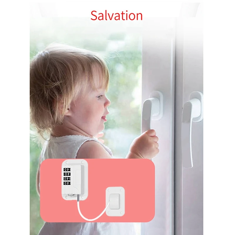 6X Upgraded Password Window Lock Child Safety Lock Baby Protection Children Fridge Lock Door Cabinet Limiter Locks-White