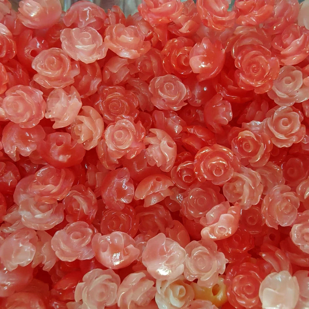 50pcs 8mm Couple Colored Artificial Coral Camelia  Flower Beads Cabochon Fashion Mix color for Jewelry Making DIY Accessoires