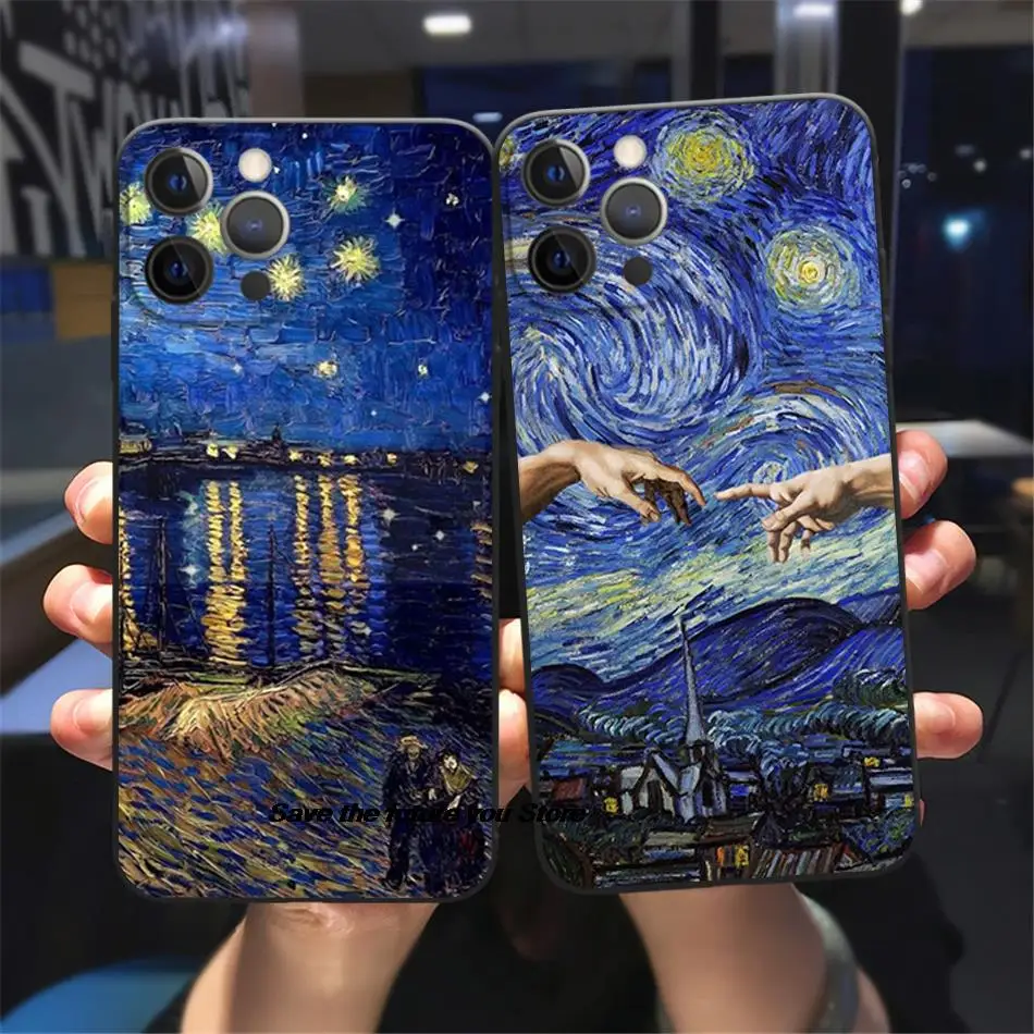 Art Van Gogh Starry Sunflower Phone Cover For iPhone 11 12 13 14 15 16 Pro Max X XR XS Max 15 16 Plus Black Soft Silicone Case