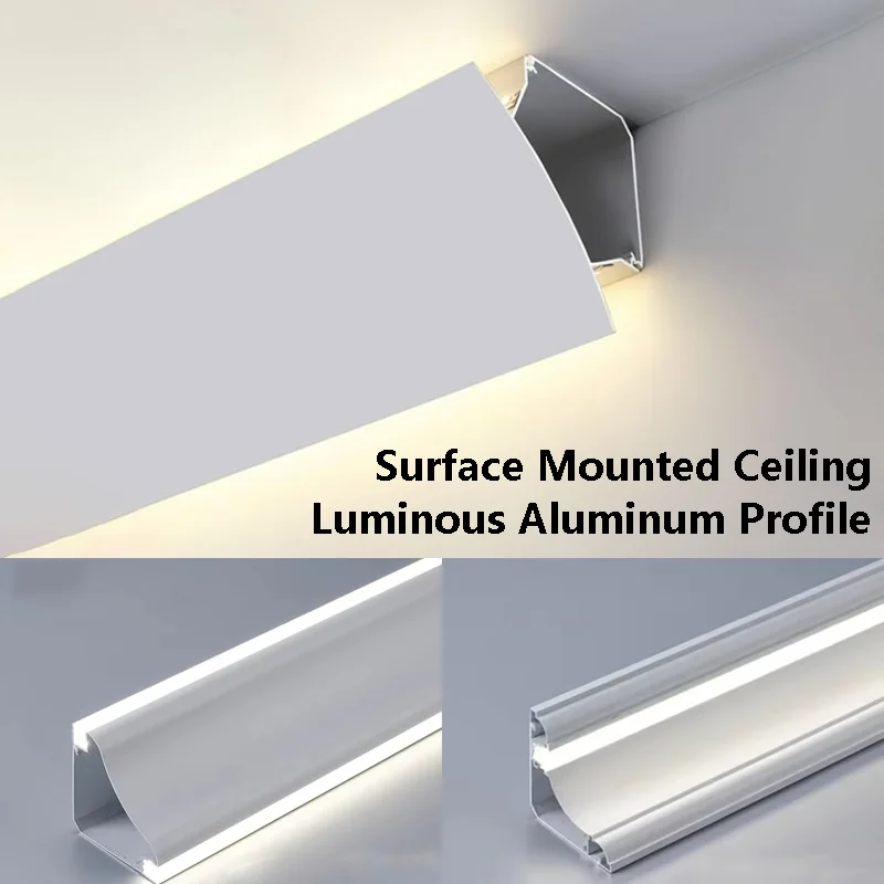 Surface Mounted LED Ceiling Luminous Aluminum Profile Channel Top Corner Wall Decor Living Room Gypsum Line Hard Strip Light