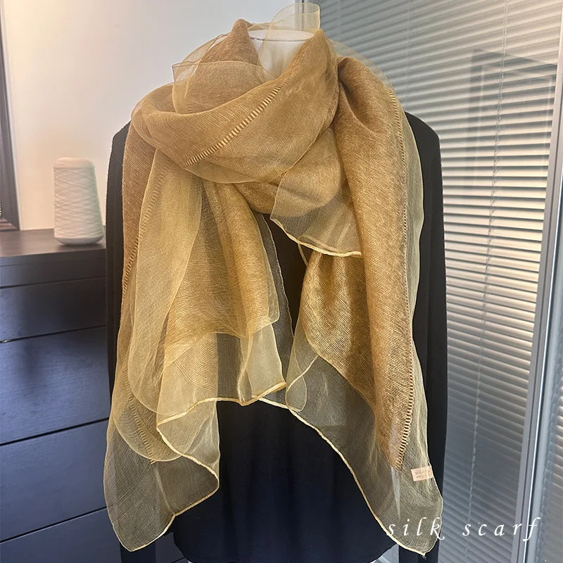 

Elegant Double Layer Silk Wool Blend Scarf Soft Sheer Shawl Wrap For Women Versatile Lightweight Neck Scarves For All Seasons