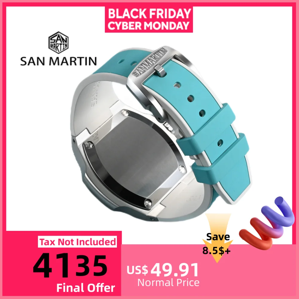 

Резиновый ремешок San Martin 24 мм FKM, ремешок для часов из футорэластомера 316L, нержавеющая сталь, пряжка с язычком, прочный ремешок, Reloj SF0009