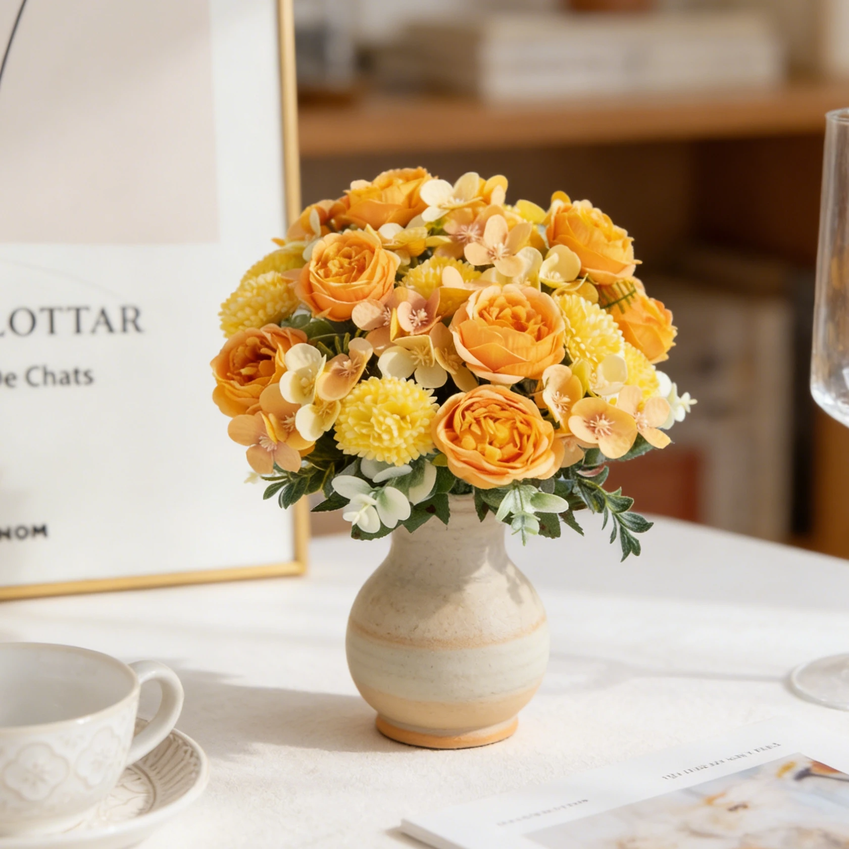 Künstliche Blumen Seiden-Pfingstrosen Chrysanthemen für Außenbereich Garten Hochzeit Brautsträuße Heim Zimmer Tisch Vasen Festival DIY Geschenke