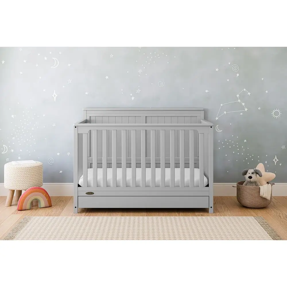 5-in-1 Convertible Crib - GREENGUARD Gold Certified, Pebble Gray, Stand Crib Mattress, Converts to Toddler Bed, Daybed, Full Bed