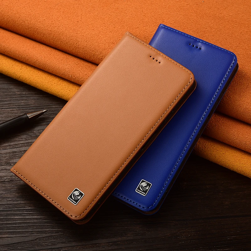 Funda con tapa de cuero genuino para Redmi Note 11 11S 11T 12 12S 13 13R 14 Poco M4 Pro Plus Max 4G 5G Global Napa patrón hecho a mano