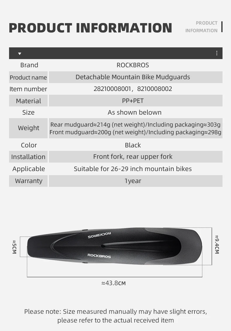 ROCKBROS Mountainbike-Schutzblech, verbreitert, mit Schnellverschluss, 26-29 Zoll, langlebig, innovative Montage, Fahrradzubehör – Detail 2