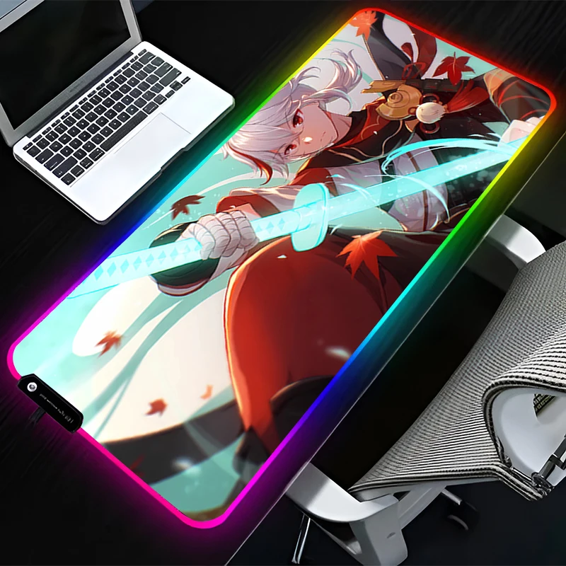 

RGB LED Mouse Pad Desk Accessories Mouse Mat Rubber Keyboard Pad Non Slip HD Mousepad G-genshin Impact Kaedehara Kazuha Desk Mat