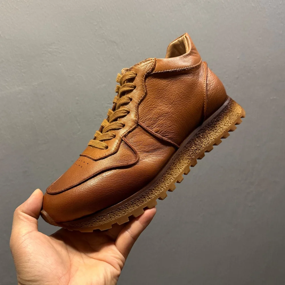 

QHCCID/мужские винтажные повседневные кроссовки из натуральной коровьей кожи, осенне-зимняя спортивная обувь, мужские кроссовки