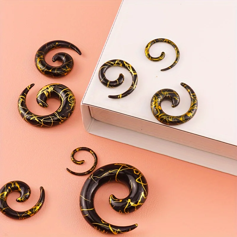 1-para Akrylowe ślimakometry do uszu Czarny/Trawa Zielona spiralna wtyczka do uszu Tunnel Expansion 3MM-12MM Expander Body Piercing Biżuteria