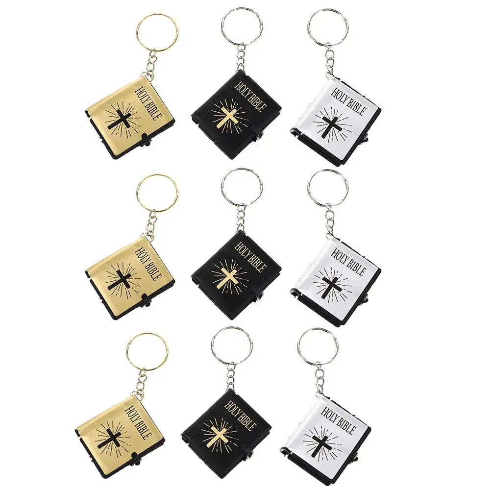 

6pcs Bible Keychains Mini Book Pendants Gold Black Silver Colors Key Bag Religious Gifts Hanging Decorations Backpack Ornaments
