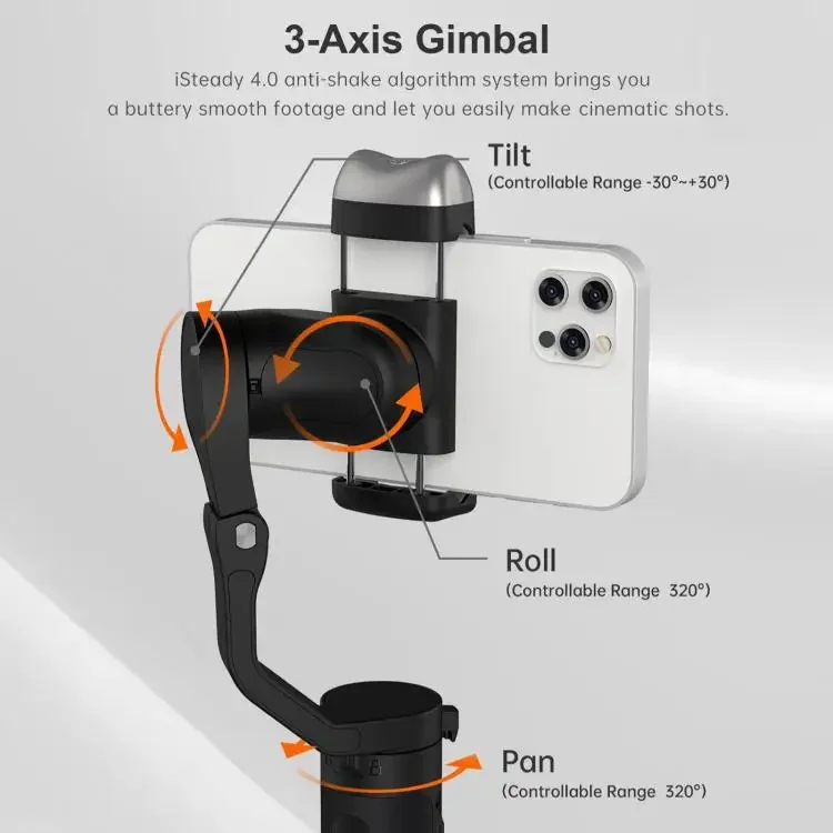 Hohem iSteady V2 3-Axis AI Smart Tracking Palm Gimbal Handheld Smartphone Stabilizer Gesture Control with Light POV Incep