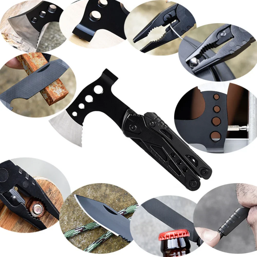 Multifunctional Small Axe Hammer Camping Pocket Knife Pliers Mini Portable for Hunting Camping Survival Outdoor Folding Tool