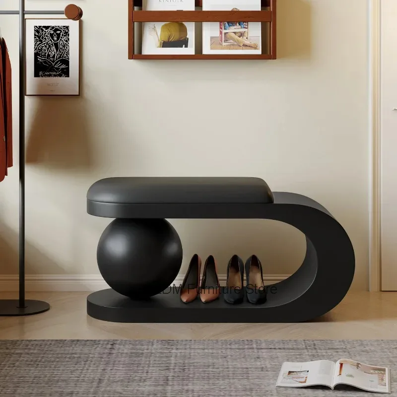Geometric Curved Shoe Bench Spherical Support Padded Soft Seat Open Storage Shelf Modern Entryway Foot Stool for Home Decor