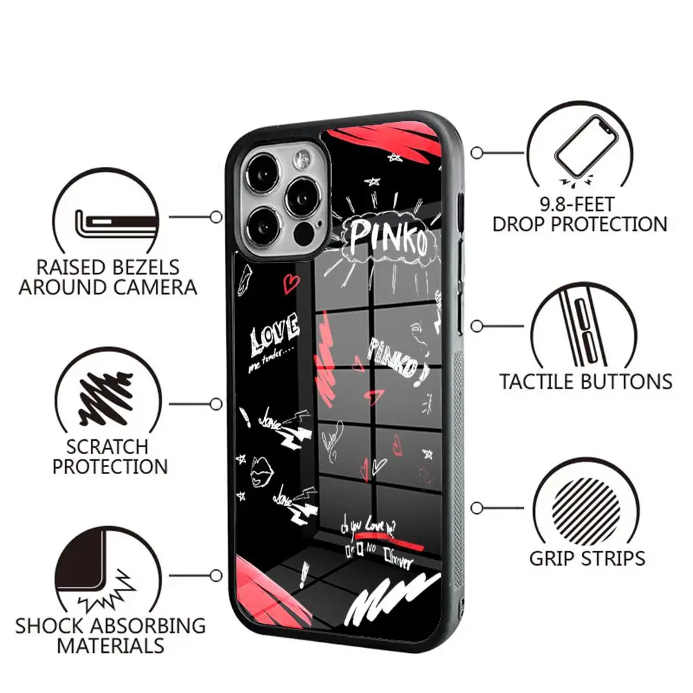 Pink bird Woman P-Pinko Phone Case Glass For IPhone 16 15 Promax 14 13 Pro 12 11 Magnetic charging Covers