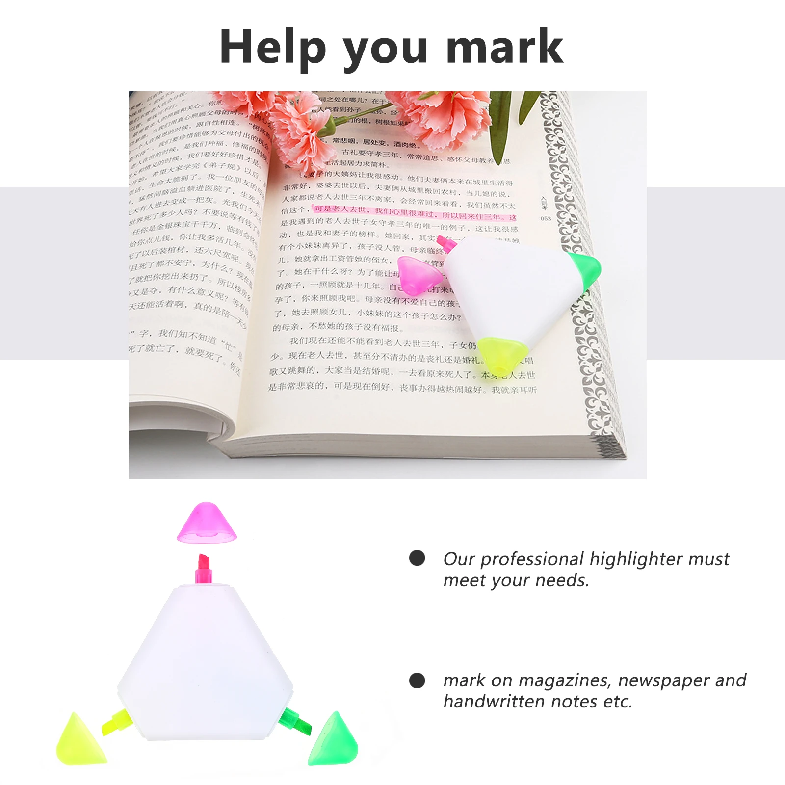 

5 Pcs Highlighter Fluorescent Marker Pens Triangle Shape Smooth Dry Ink Different Colors Portable Marking Pen