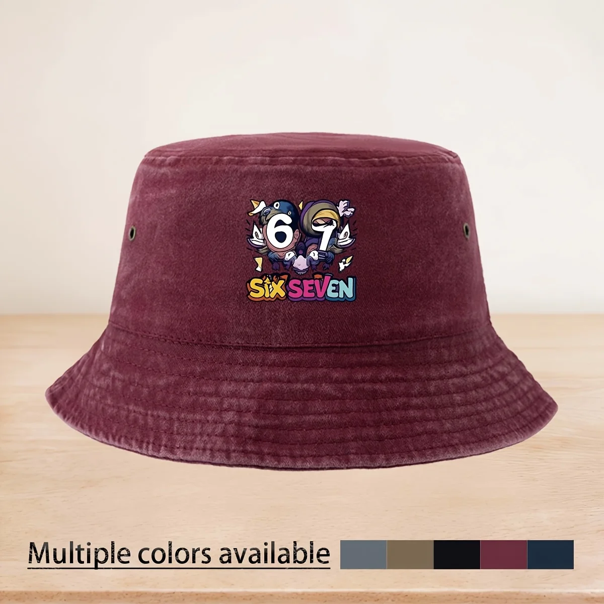 A Bucket Hat Featuring a SIX SEVEN Graffiti Number Print, a Versatile Casual Hat Suitable for All Seasons, a Foldable Bucket Hat