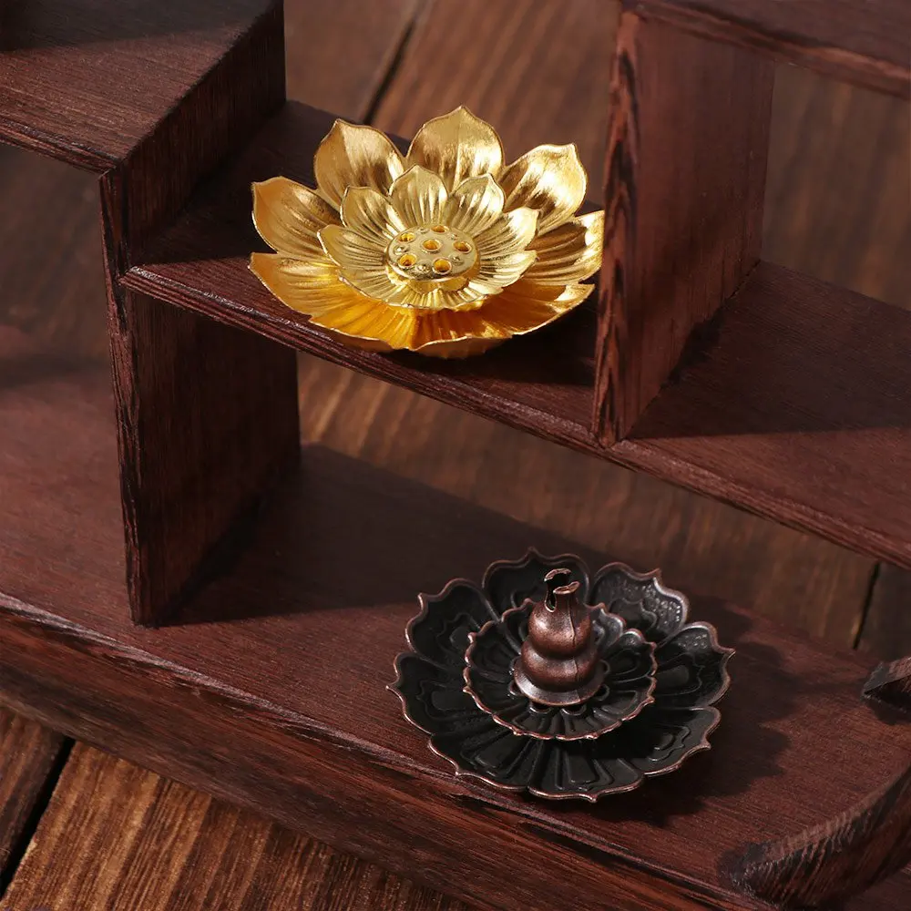 Lotus Design Incense Burner 2/3 Layer Detachable Ash Catcher Incense Stick Holder 6 Holes Vintage Lotus Aromatherapy Stand