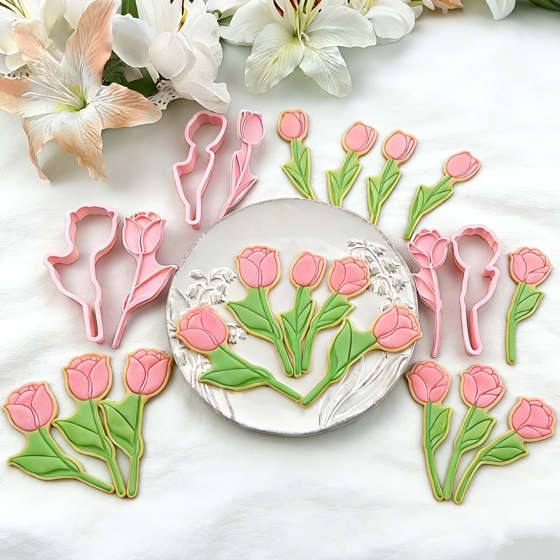 

Mother's Day Flower Cookie Cutters Set Tulip Embossed Cutter Mold for Fondant Biscuit Cake Decorating DIY Baking Tool
