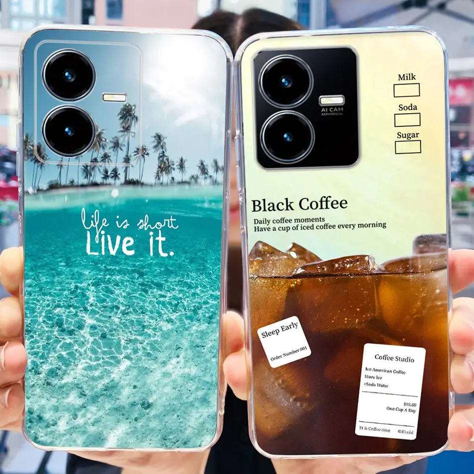 For Vivo Y22s Y22 Case VivoY22 Y 22 22S 4G 2022 V2206 V2207 Elegant Printing Soft Silicone Clear TPU Slim Phone Back Cover