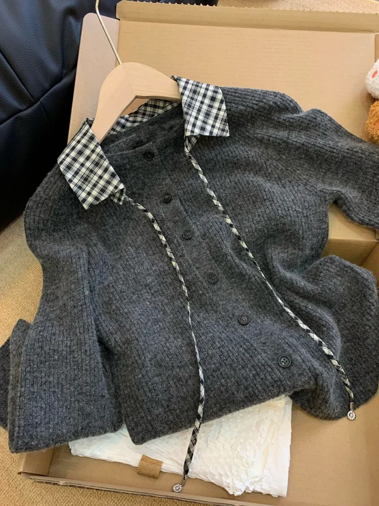 Korea Grijs Elegante Vrouwen Gebreide 2-delige Sets Casual Sex Mini Rokken Ensembles Herfst Winter Warm Polo-hals Trui tops Conjunto