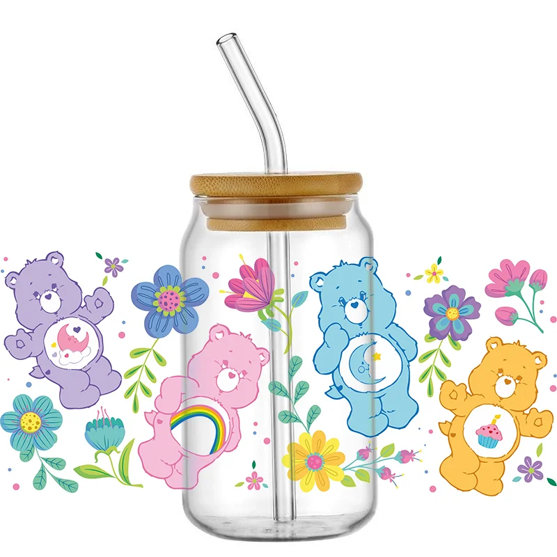 Miniso strawberry cute Bear 16OZ UV DTF Cup Wrap Transfers Stickers Custom Labels DIY Waterproof Logo For Libbey Glass Can