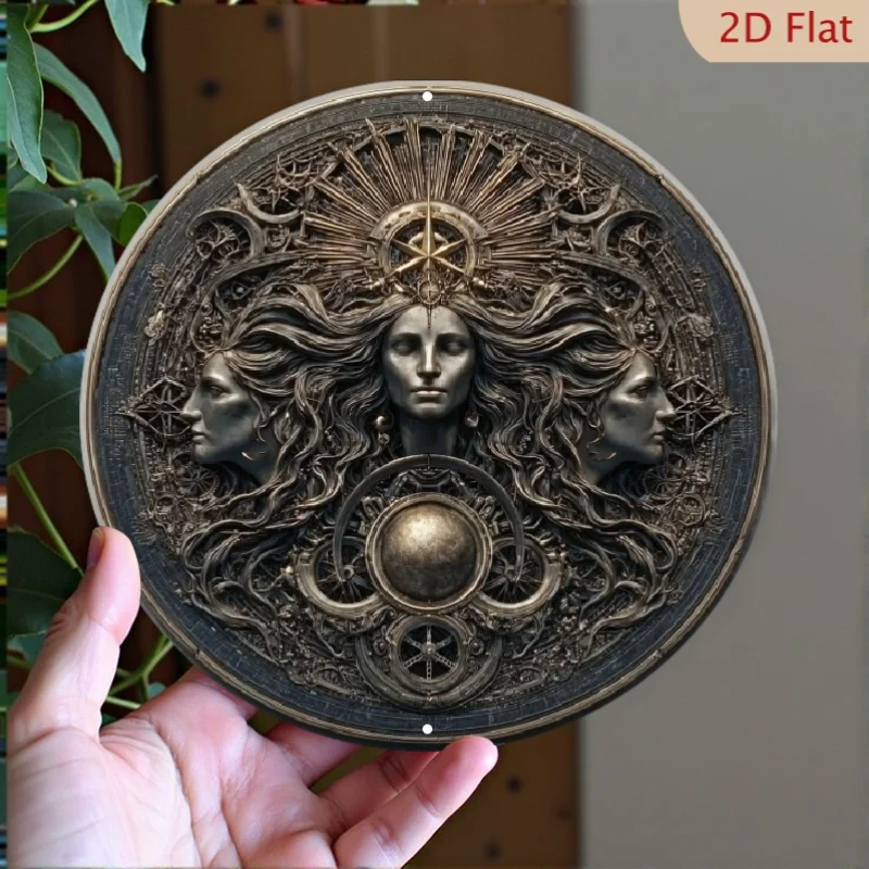 Hekate Göttin Wandkunst 7" 8" rundes Metallschild Hexerei Heimdekoration Geschenk