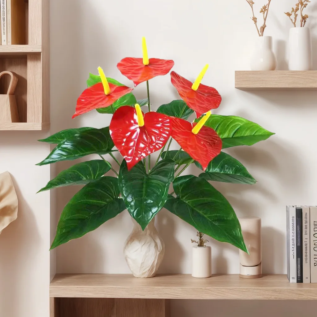 

35/50CM Artificial Red Palm New Big Herb Plant Plastic Simulation Anthurium Artificial Palm Fronds Living Room Bedroom Decor