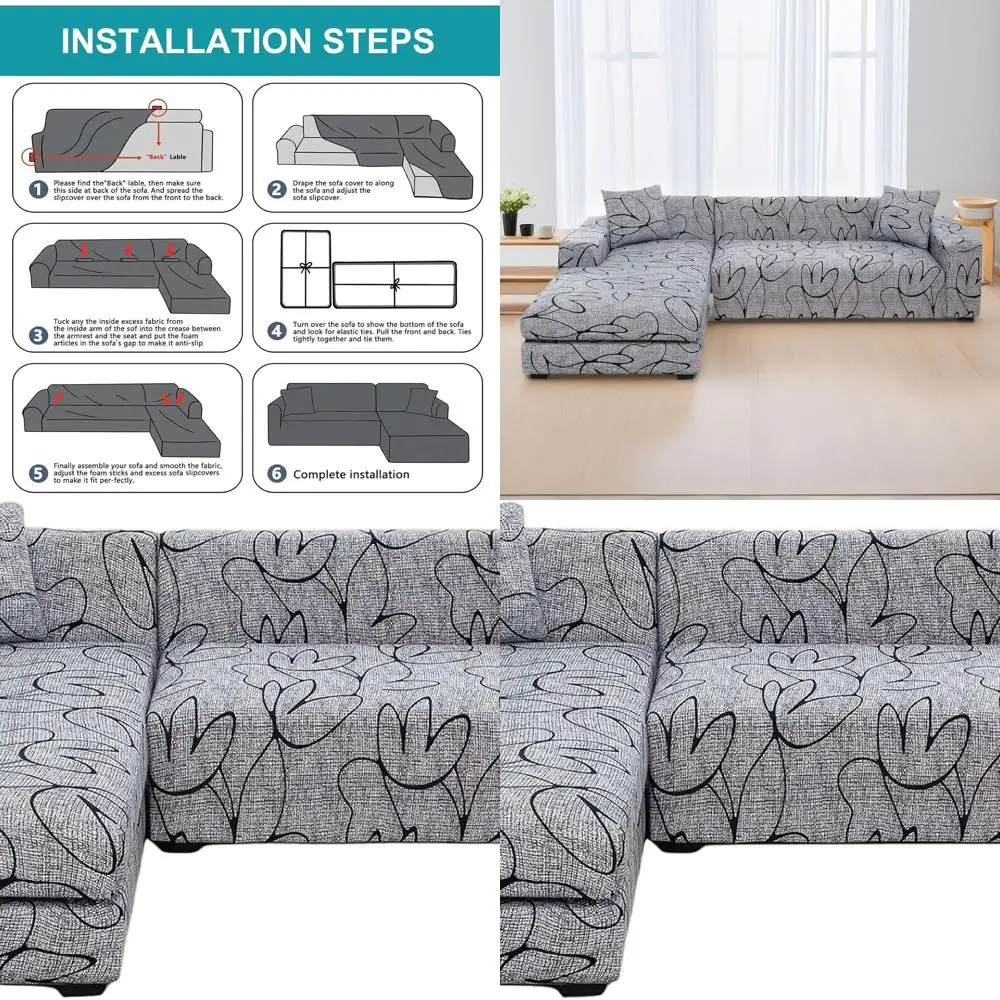 

2 Piece Stretchy Elastic Sofa Slipcover for 3 Seater L-Shape Sectional Couch with Pillowcases, Furniture Protector for Living Ro