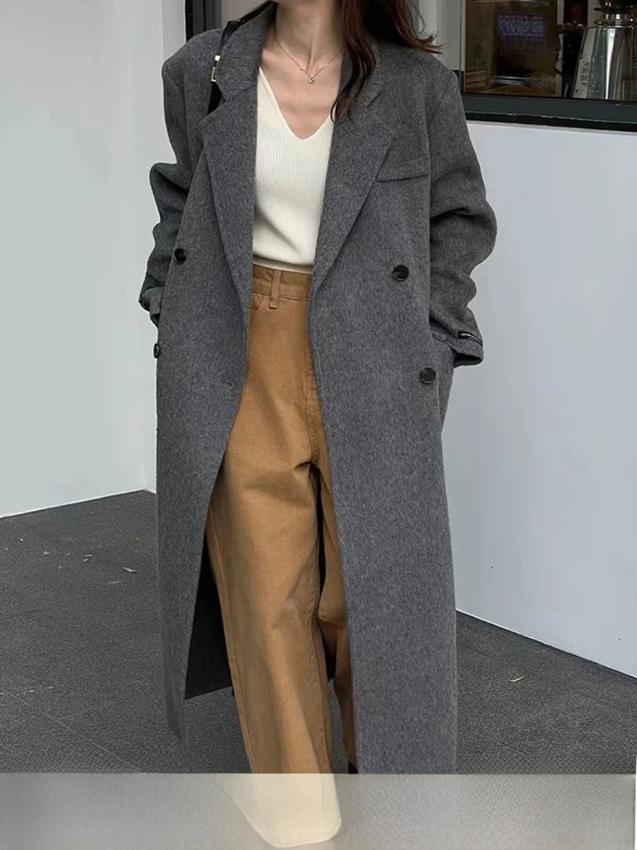 

D.L.DONGYUE 2024 Autumn Commuter Sle Double-Faced Camere Woolen Coat Women's Long Sve Suit Collar Single-Button Coat