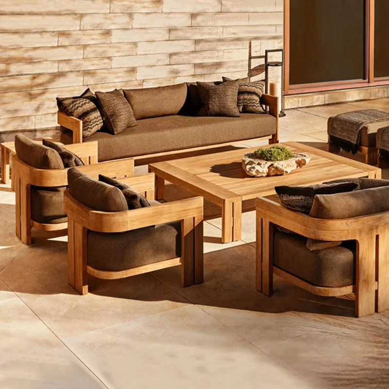 

Садовая мебель из тика: уличный диван, водонепроницаемый, с защитой от солнца, из массива дерева, современный дизайн, комбинированный комплект для отдыха