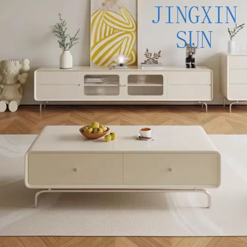 coffee table TV cabinet combination household living room modern simple cream style white coffee table