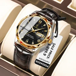 POEDAGAR Luxury Business Man Wristwatch Waterproof Luminous Date Week Men Watch For Men Quartz Clock Leather Men's Watches reloj