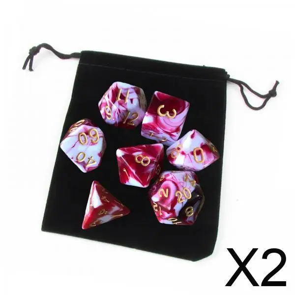 

2 набора из 7 многогранных кубиков, набор игрушек для вечеринок D4-D20 с сумкой для ролевых игр, настольных игр, аксессуары для классной комнаты, обучение математике