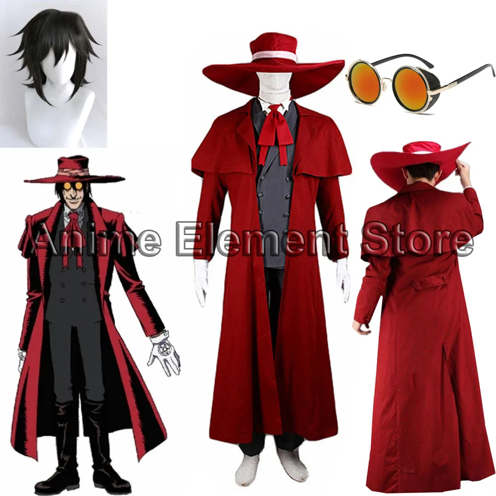 Vampire Hunter Cosplay Hellsing Alucard cosplay Costumes Cool Man Suit and High Cotton Content Long Coat Best Outfits Glasses