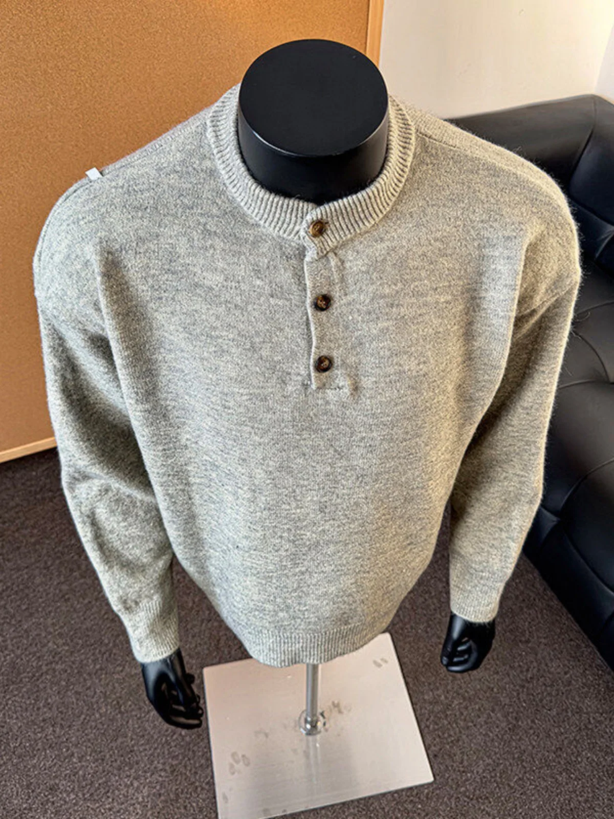 

Autumn Winter Men's Large Size Knitwear Simple Design Hong Kong Sle Trendy Henry Collar Long Sve Casual Top High End Fee...
