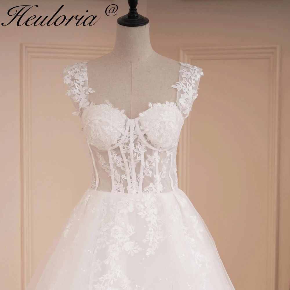 HEULORIA A line boho wedding dress high split lace applique shinny skirt bridal dress Robe De Mariee wedding gown