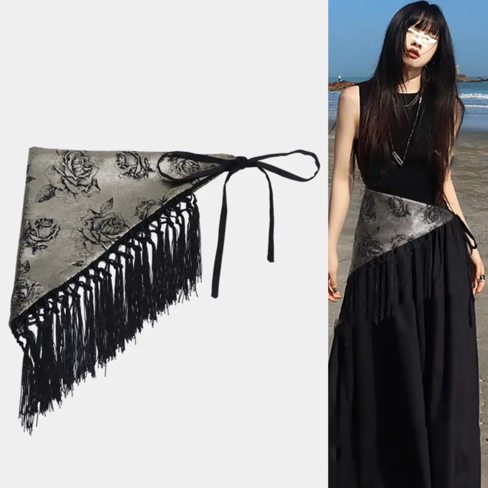 Chinese Style Triangular Waist Belt Tassel Ethnic Style Trim Butt Curtain Printing Irregular Hem Butt Curtain Skirt Jeans Decor