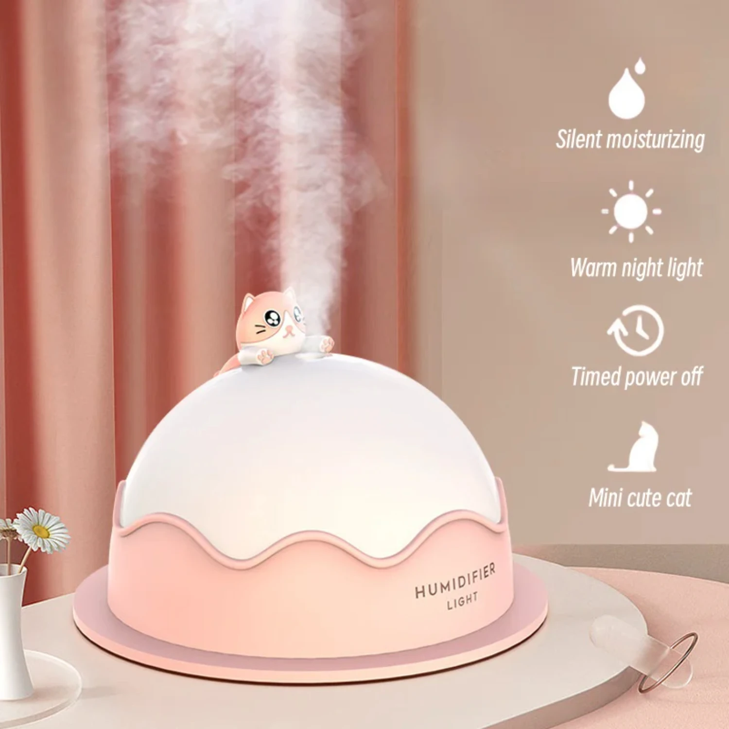 Create a peaceful atmosphere with this cute 200ml cat ultrasonic air humidifier. Featuring an atomizer, bedroom purifier, warm n