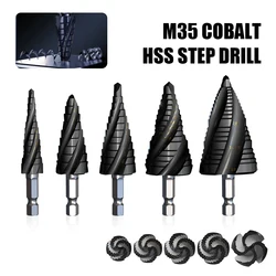 M35 Cobalt 4-Flute Step Drill Bit 1/4 in Tapered Hex Shank for Stainless Steel Sheet Metal Wood Aluminum and Other Metals