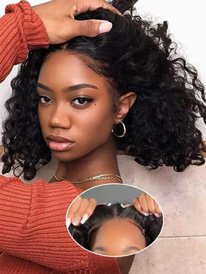 

5x5 hd lace frontal human hair wig on sale brazilian transparent 100% glueless preplucked deep wave curly bob wigs ready to wear