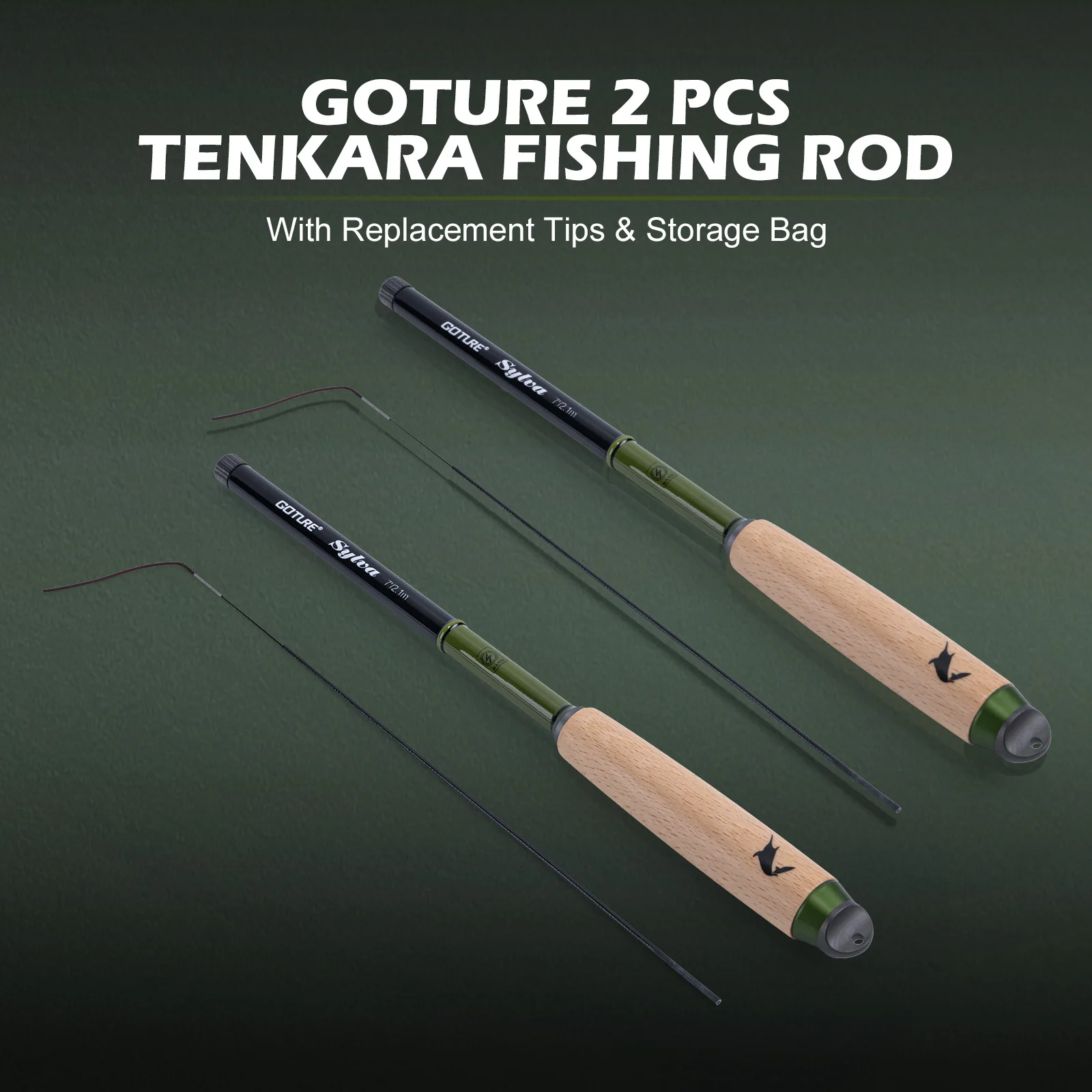 Goyure SYLVA 2pc Tenkara Fishing Rod 1.2/1.5/1.8/2.1m Ultralight Carbon Fiber Rod for Stream Trout Micro Fishing River Inshore