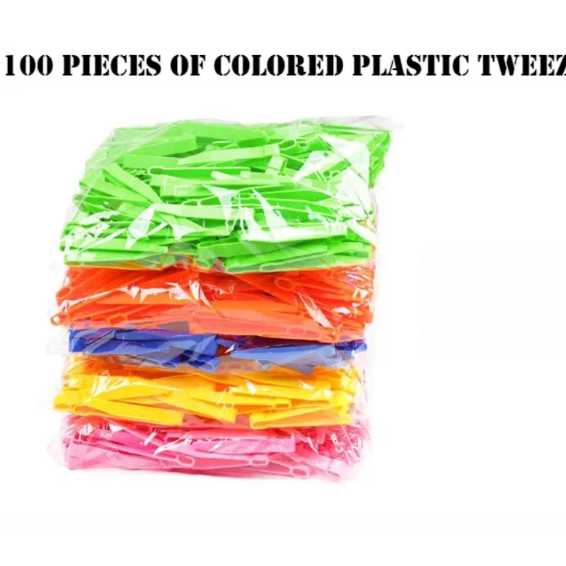 100 Stücke Kinder Feinbewegung Trainingszubehör Pinzette Flachkopfpinzette Farbclip Kunststoffpinzette Kinderspielzeug