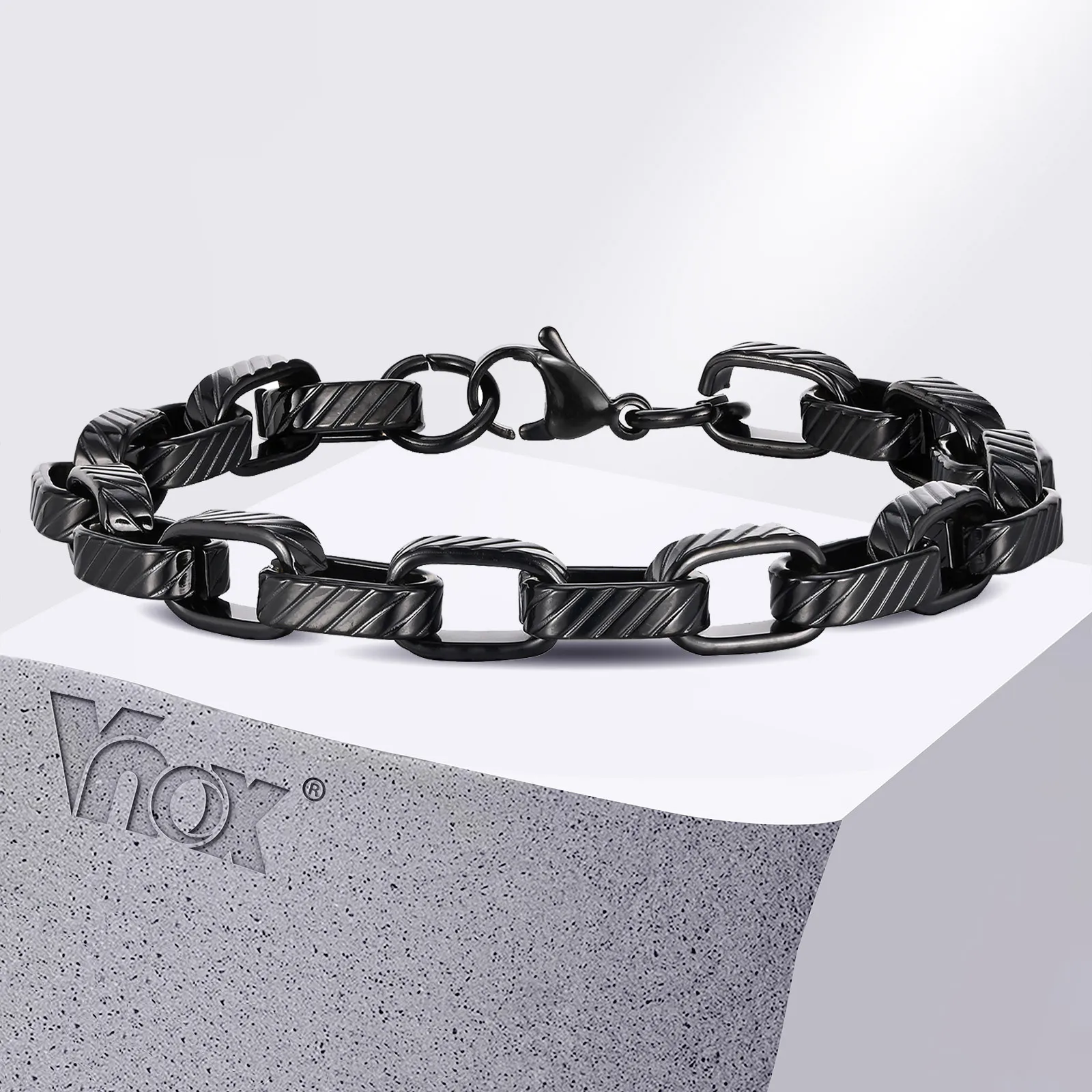 Vnox Punk Rock Chuky Chain Bracelets for Men Teens Boys, Stainless Steel Rectangle Links Chain Wristband New Jewelry