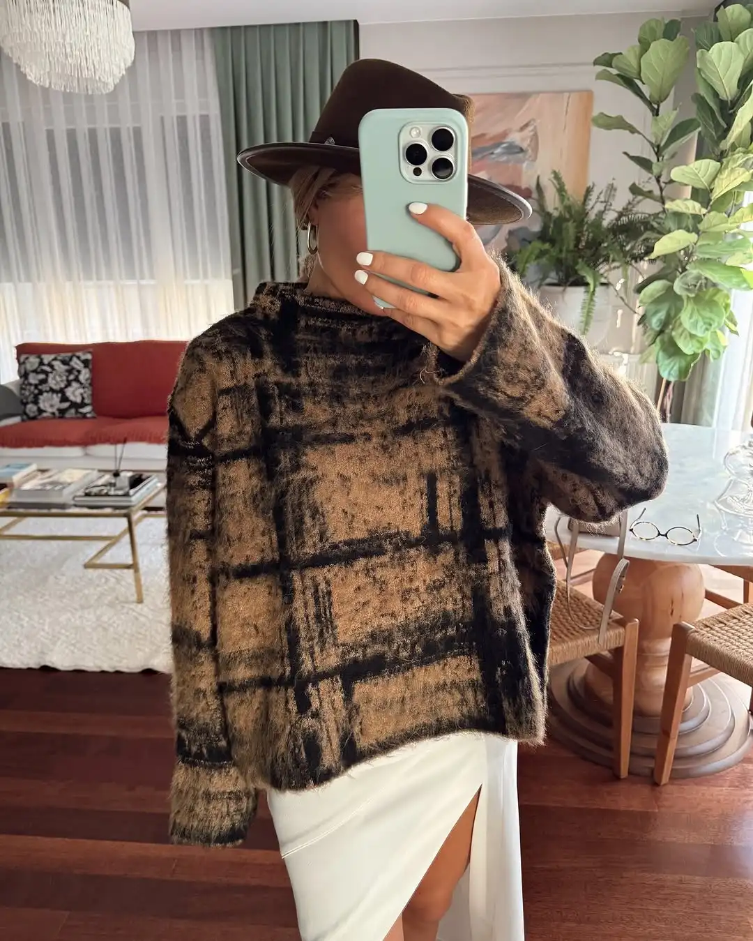 Pullover lavorati a maglia a collo alto scozzese da donna Chic manica lunga maglione corto caldo allentato Lady Autunno Inverno Pendolarismo Maglieria da strada