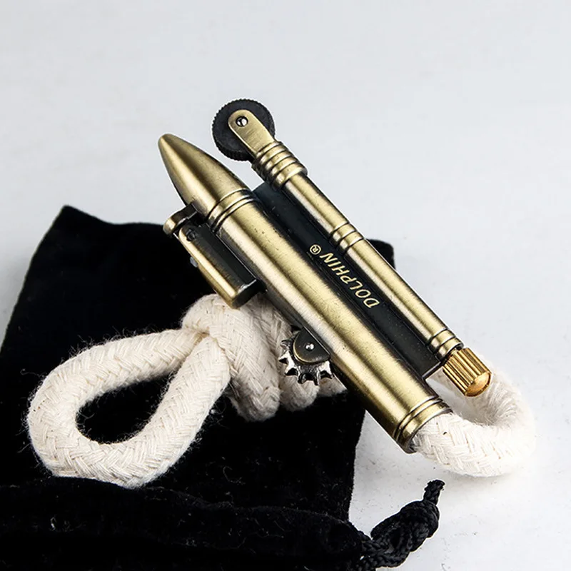 Retro Brass Kerosene with Cotton Rope Grinding Wheel Metal Camping Mini Lighters Portable Ignition Source Outdoor Survival Tools