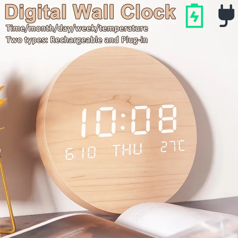 

Простые цифровые настенные часы, многофункциональные, с отображением температуры и даты, большой экран, светодиодные, бесшумные, модные настенные часы, декоративные часы