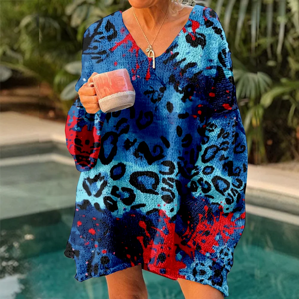 

Autumn Winter Knitted sweaters leopard Women's Oversized Sweaters 2025 Lightweight Pullover Trendy Soft Y2k jumpers for girls