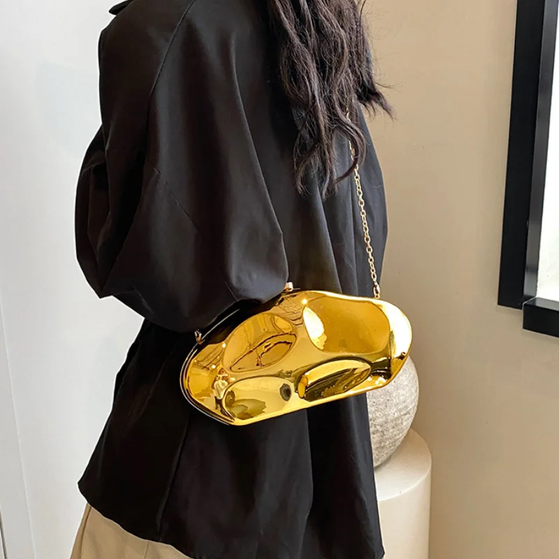 女性用のシックなアクリルショルダーバッグ,ミラー効果のある高級パーティーバッグ,高品質のファッショナブルな2024