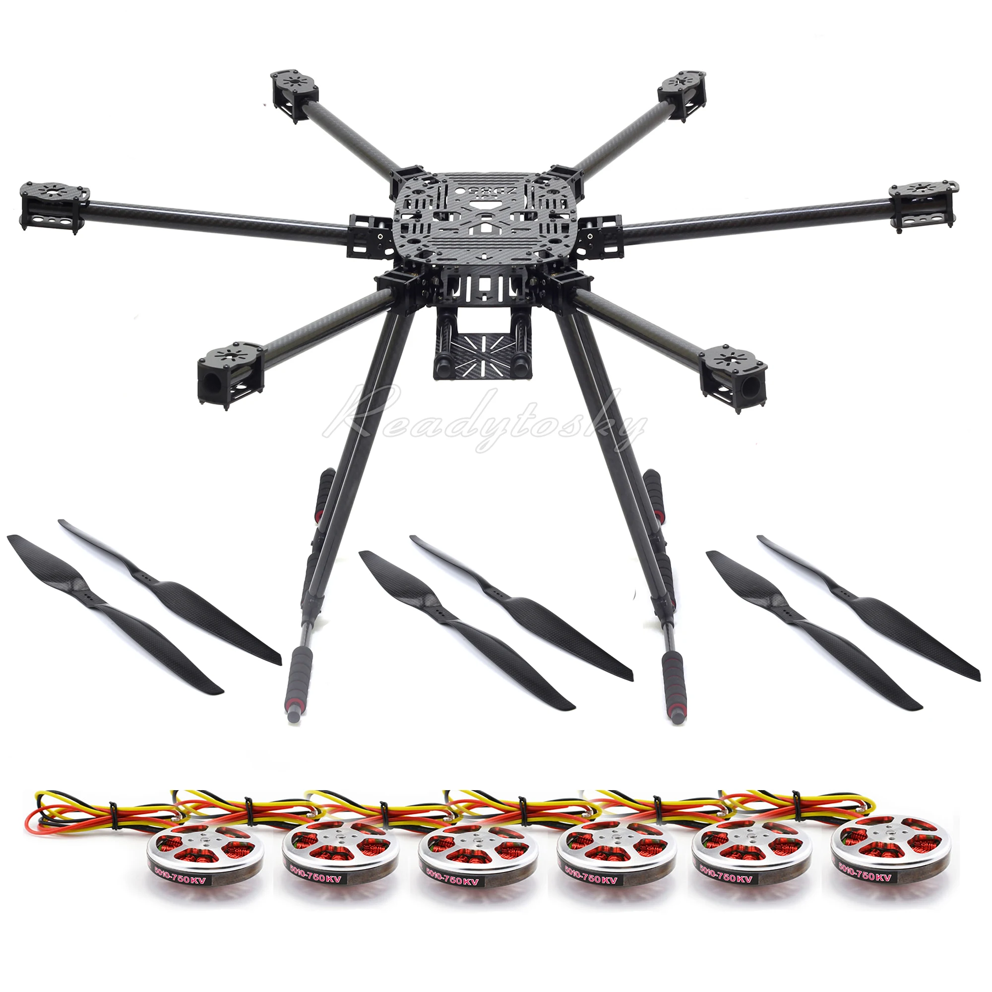 ZD850 Full Carbon Fiber 850mm Hexa-Rotor Frame 5010 360KV Motor 1555 Carbon Fiber Propeller set